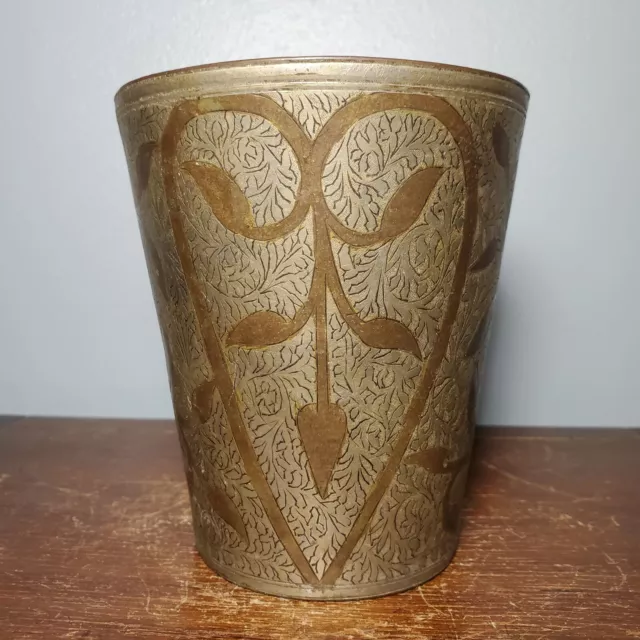 Antique Silverplate Brass Tumbler Cup w/ Ornate Art Nouveau Style Design