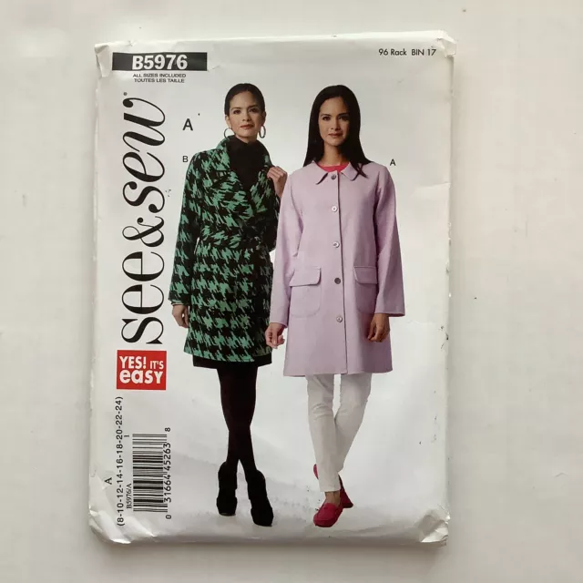 Butterick See & Sew 5976 Sewing Pattern Jacket Coat Misses Sizes 8-24 UNCUT