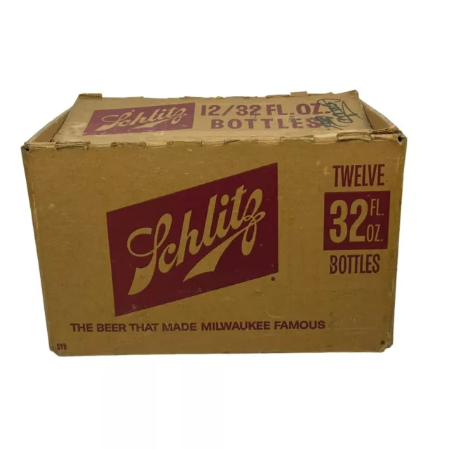 Vintage Schlitz Waxed Cardboard Beer Case Box Holds 12/32oz Bottles