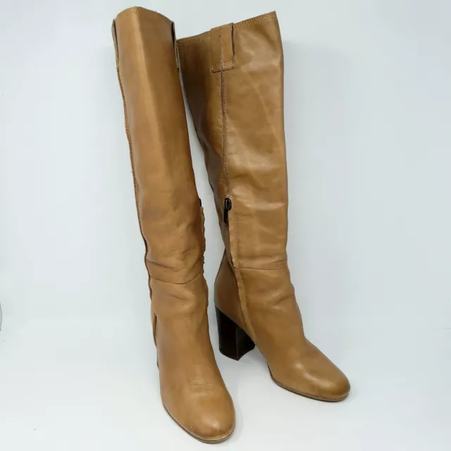 Sam Edelman Foster Womens 6 Honey Tan Leather Tall Knee High Boots Chunky Heels