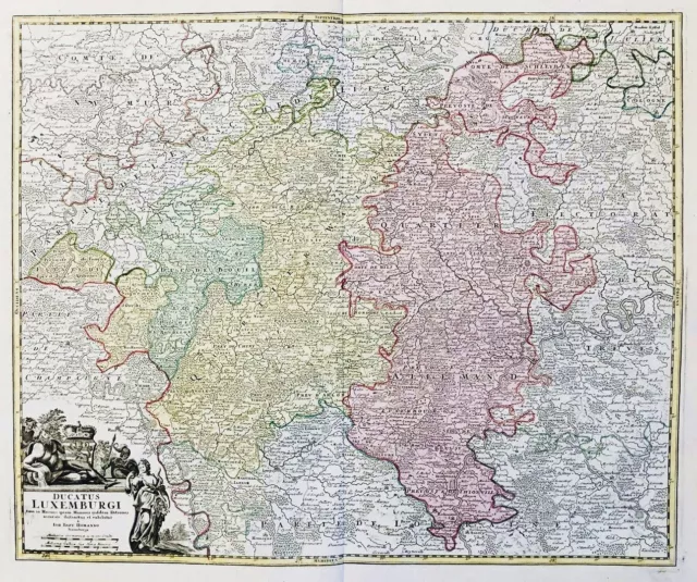 Luxembourg Letzebuerg Carte Map Carte Gravure sur Cuivre Homann 1720