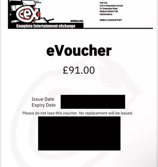 Cex Exchange Voucher Coupon Value - £91