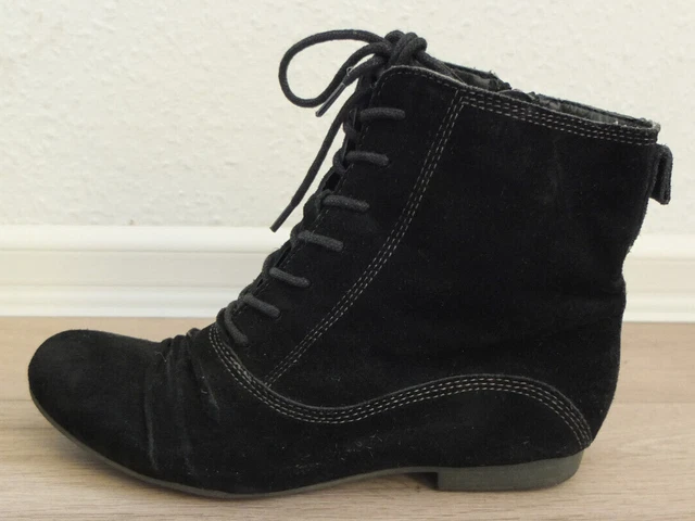 FLORENCE STUDIO Cuir Daim Bottines Gr. 38 Top Noir Léger Doublé