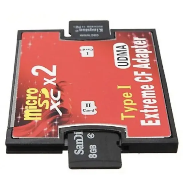 Convertidor adaptador de tarjeta doble 2 puertos Micro SDHC a Compact Flash CF 1 tipo I