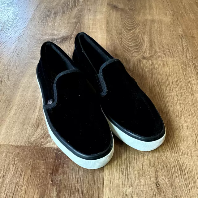 Keds Black Velvet Velour Slip On Shoes Women's 7.5 EU 38 Casual Skater Sneaker