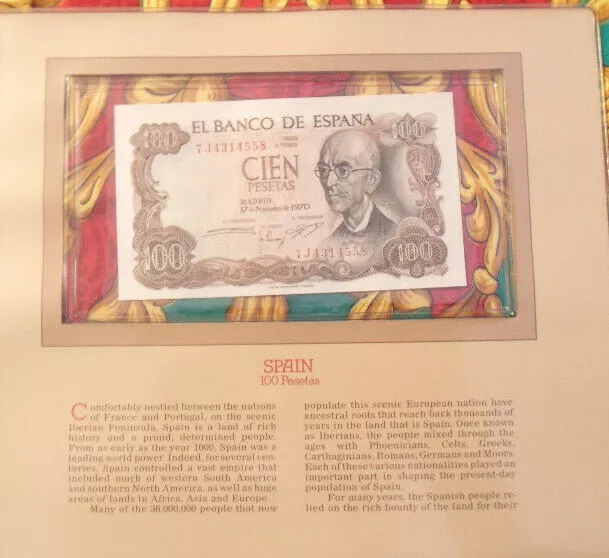 Most Treasured Banknotes Spain 100 Pesetas 1970 P 152 UNC Prefix 7J