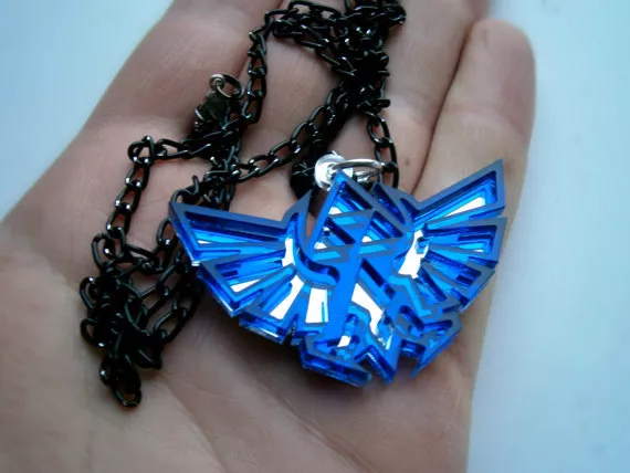 Zelda Necklace - Laser Cut Blue Transparent  Acrylic and mirror Pendant