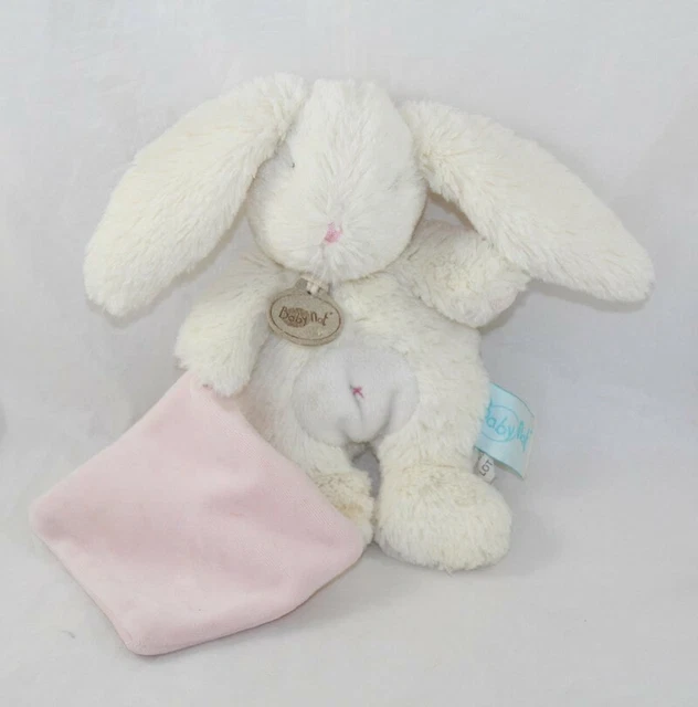 Doudou mouchoir lapin BABY NAT' Les câlins blanc rose BN660 19 cm (VA/CEMO)