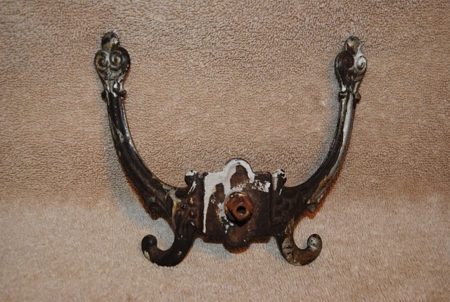 Vintage Antique Cast Iron Double Coat or Hat Hook for Coat Tree Hall Tree 2