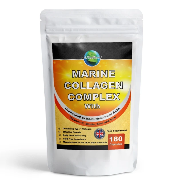 MARINE COLLAGEN COMPLEX 180 Tablets 2616mg + Hyaluronic Acid Vitamin C ...