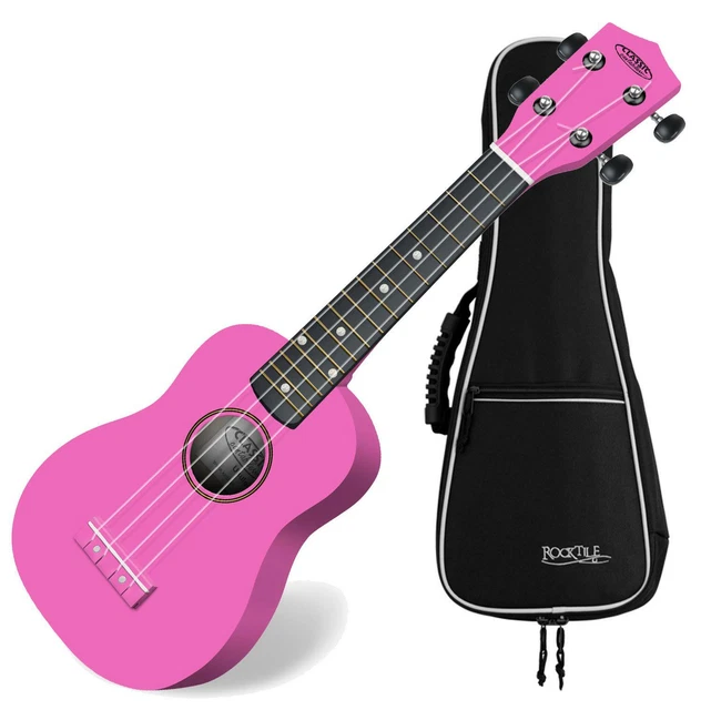 Ukulele Guitare Soprano 4 Cordes Bois ébène Hawaii Uke 15 Frets Rose Housse