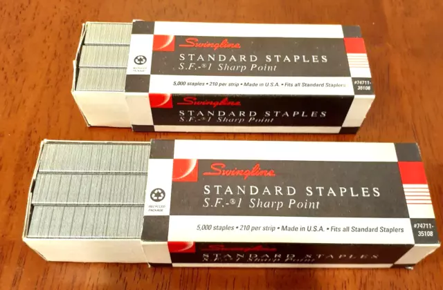 Swingline SF-1 Standard Staples 2 Boxes 5000 Each Sharp Point 74711-35108 - NEW