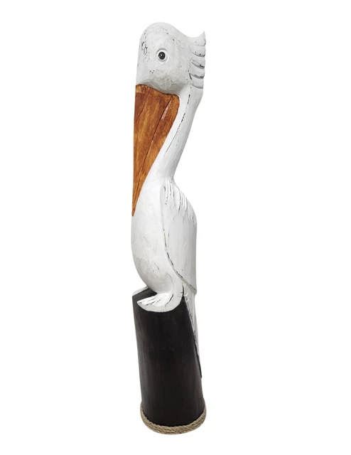 3 Ft Hand Carved Pelican Ocean Bird Wood Sculpture Cottage Fish Tropical Island