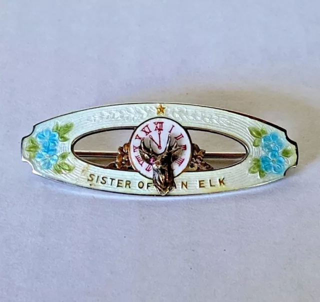 Antique BPOE Sterling & Enamel "SISTER OF AN ELK" Pin Brooch