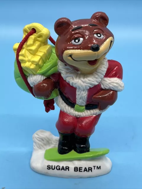 Vtg Super Sugar Crisp Santa Claus Sugar Bear Surfing Christmas Ornament  1993