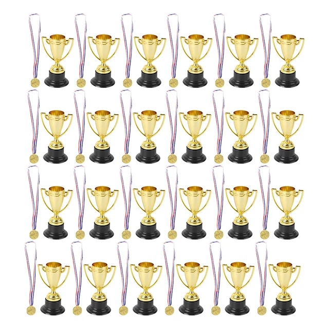 48 PCS and Medals Set,24Pcs Gold Plastic Cup and 24 PCS Medals for Kids Spo Q6D9