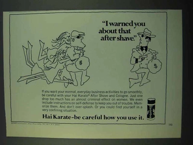 1969 Hai Karate After Shave and Cologne Ad - Warned You