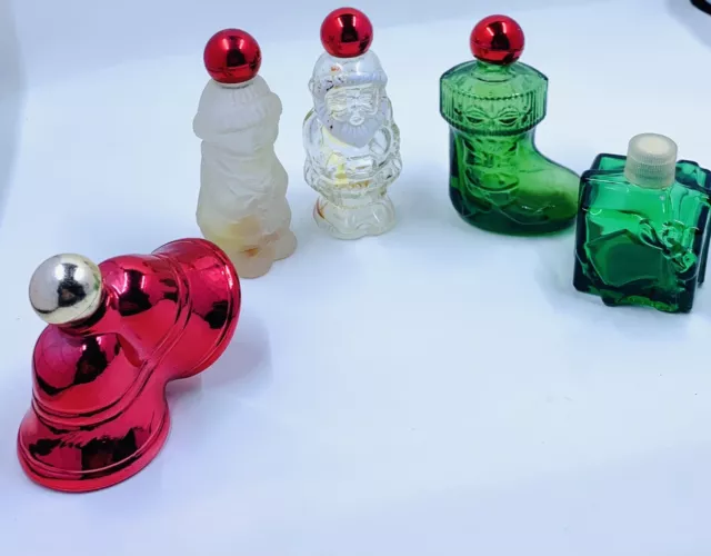 Lot of 5 Vintage AVON Christmas Themed Perfume Cologne Bottles Collector