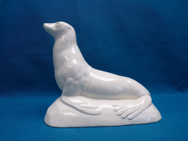 Rare Phoque En Faience Craquelée De Sarreguemines Époque Art Déco