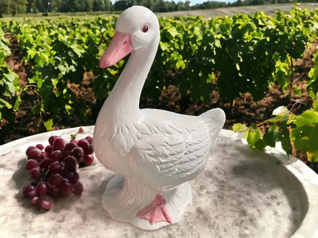 Large Vintage Ceramic Duck /Goose / Swan Statue Pink Beak Country Friends Series