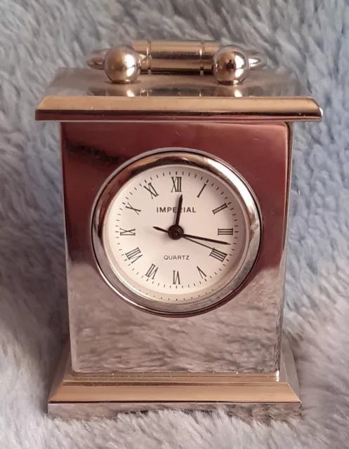 Vintage Imperial Quartz, Miniature Silver Tone Desk Clock