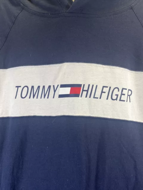 TOMMY HILFIGER MENS Pullover Size Large Blue Sport Flag Hoodie Long ...