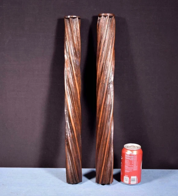 *21" Pair of French Antique Solid Walnut Posts/Pillars/Columns/Balusters Salvage
