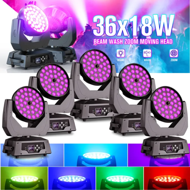 6x 36X18W RGBW LED Beam Wash Moving Head Bühnen DMX Strahl DJ Disco Partylicht