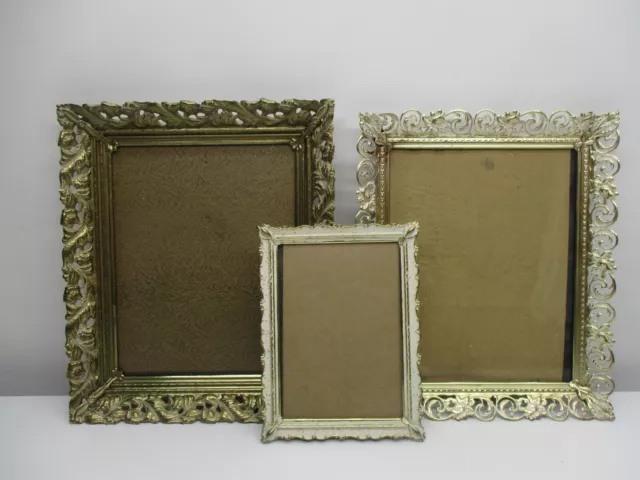 Lot Of 3 Ornate Gold Tone Metal Picture Frames (2) 8X10 (1) 5X7 With Glass