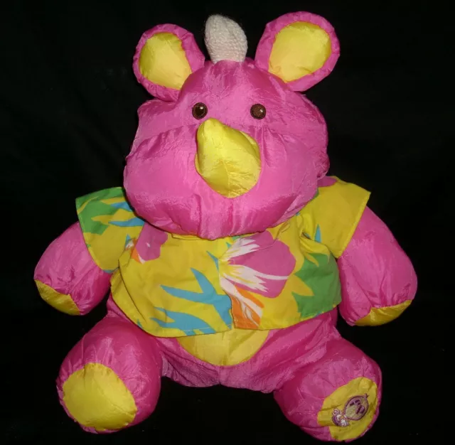 Vintage 1987 Fisher Price Puffalump Stuffed Animal Plush Pink Rhino W/ Shirt Toy
