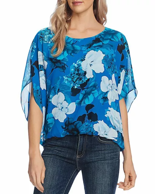 Vince Camuto Women's Watercolor Melody Lagoon Blue Floral Blouse Top 3