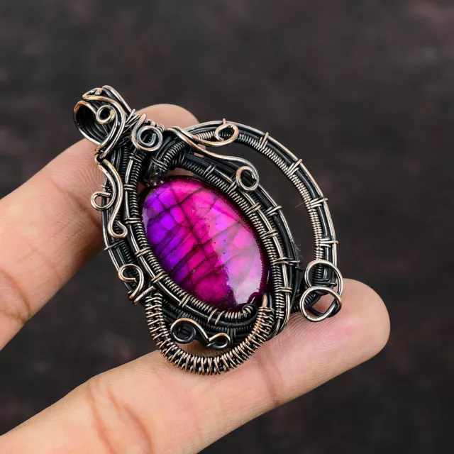 Purple Fire Labradorite Wire Wrapped Handcrafted Copper Ethnic Gift 2.52"