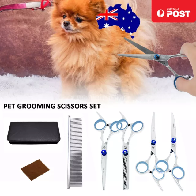 7" Professional Pet Grooming Scissors Set Dog Hair Cutting Curved Shear Tool Kit