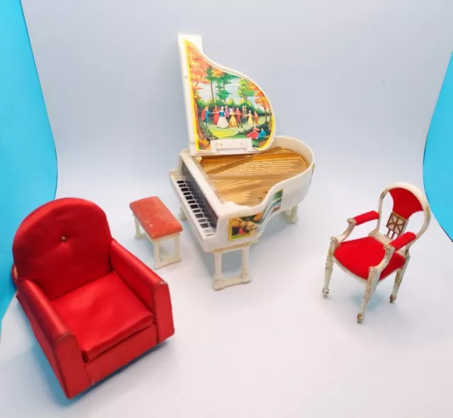 Vintage Ideal Redbox Petite Princess Doll House Royal Grand Piano Toy Lot 1960s