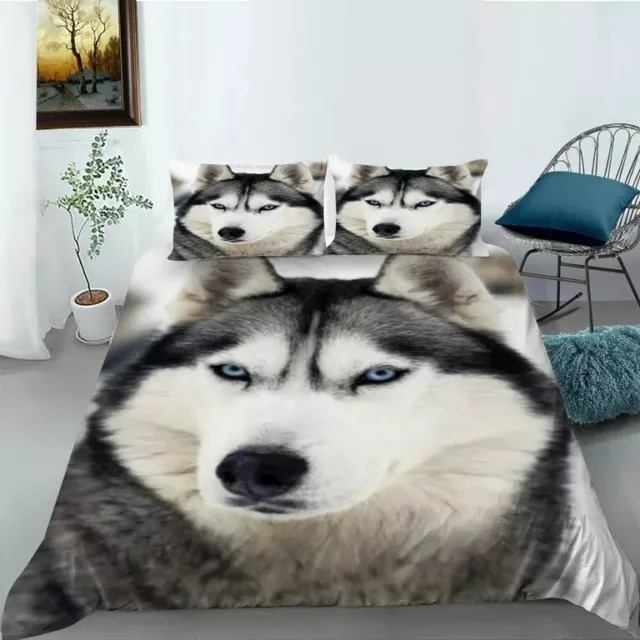 3D Animal Wolf Husky Print Duvet Quilt Cover + Pillow Cases Bed Bedding Set New