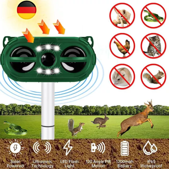 Solar Powered Ultrasonic Animal Repeller Outdoor Bird Cat Dog Sound Repellent DE 2