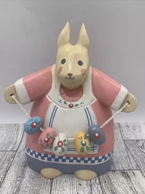 Vintage Midwest Importers Easter Statue Bunny Rabbit Figure W/ Wooden Eggs Folk