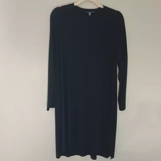 Eileen Fisher Black Long Sleeve Crew Neck Knee Length Jersey Knit Dress Size M