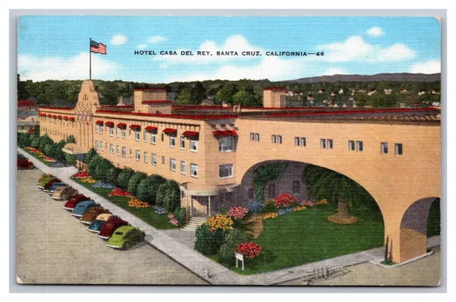 Santa Cruz CA California Hotel Casa Del Rey Aerial View Unposted Linen Postcard