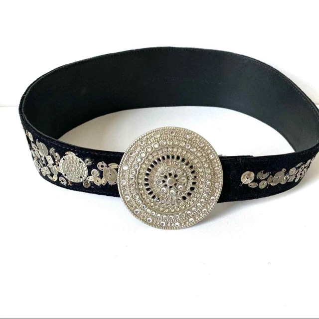 Chico’s Embellished Black Suede Waist Belt Small