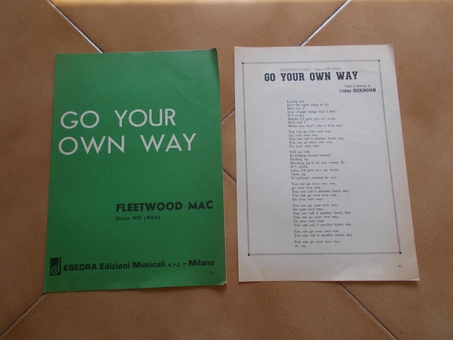 Fleetwod Mac Spartito Go Your Own Way 4 Pagg. + Testo Italy Esedra Milano 1977
