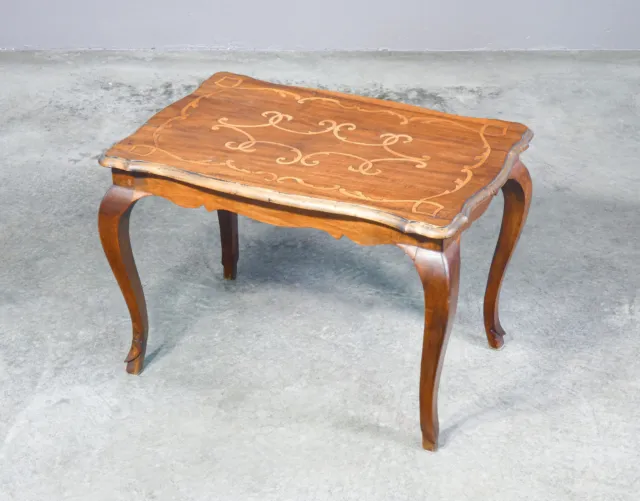 ⚜️ Antico Tavolino Piemontese 1700 Legno Noce Intarsiato Originale Epoca Basso 2