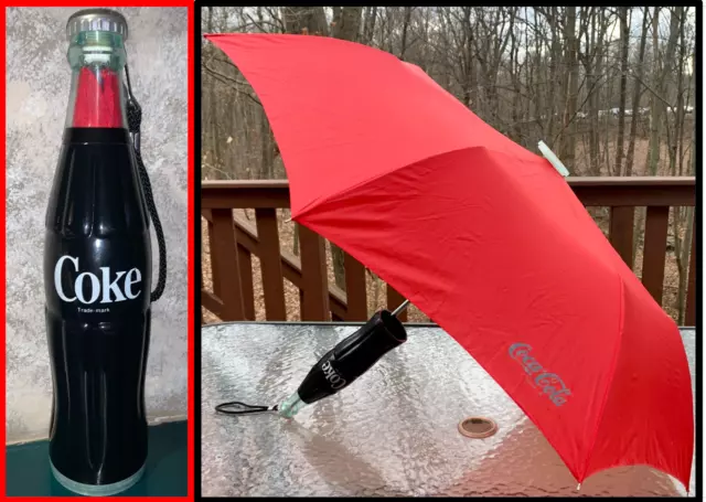 Coca-Cola Bottle Shaped Full Size RED Umbrella 1985 Vintage 10 -1/2" Model#5200C