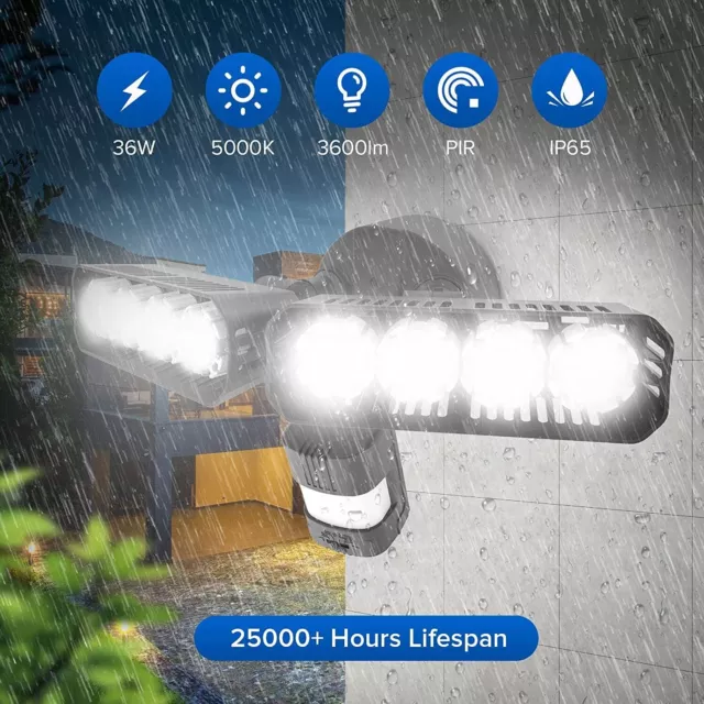 4 Modes Projecteur LED Extérieur avec Détecteur de Mouvement Jardin Cour IP65 CE