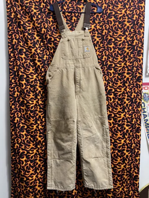 Vintage Carhartt Overalls Mens 38x30 Union USA Lined Duck Bib Double Knee R02BRN