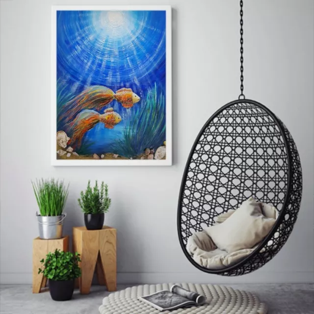 ORIGINAL Acryl 3d Bild Gemälde  Malerei Kunst Modern UNIKAT Fische Handmade