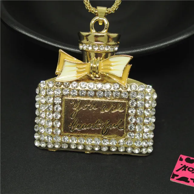 New Fashion Women Cute Cute lady perfume bottle Crystal Pendant Chain Necklace