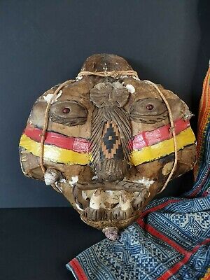 Old Amazonian Tortoise Shell Mask with Crocodile Teeth …beautiful collection & d