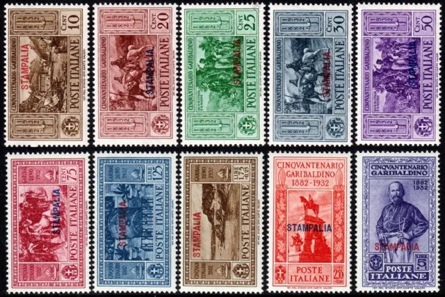 Egeo - Stampalia 1932 - "Garibaldi"  serie completa nuova MNH - Sassone nn.17/26