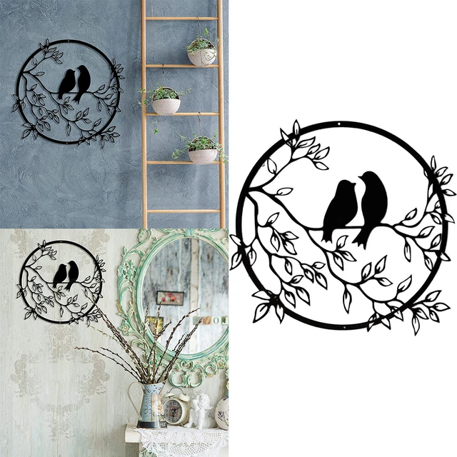 Metall-Wanddeko Vogel auf Ast, dekoratives Kunstwerk, Garten-Wandbehang CB